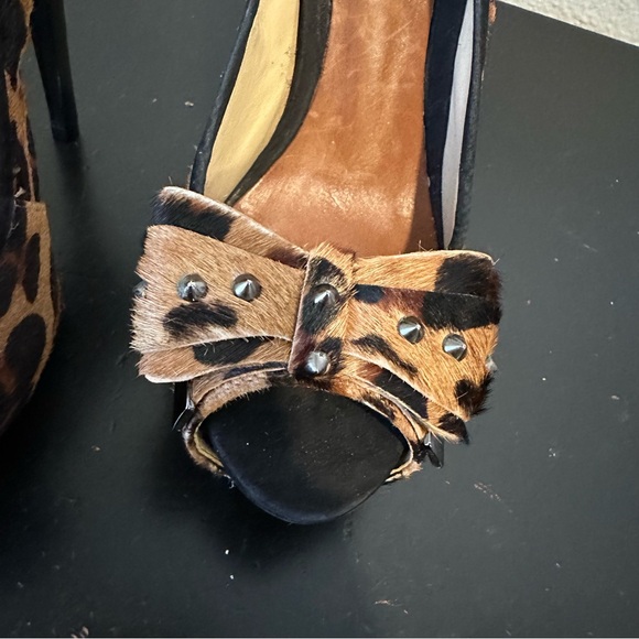 Schutz Leopard Leather Suede Studded Bow High Heels